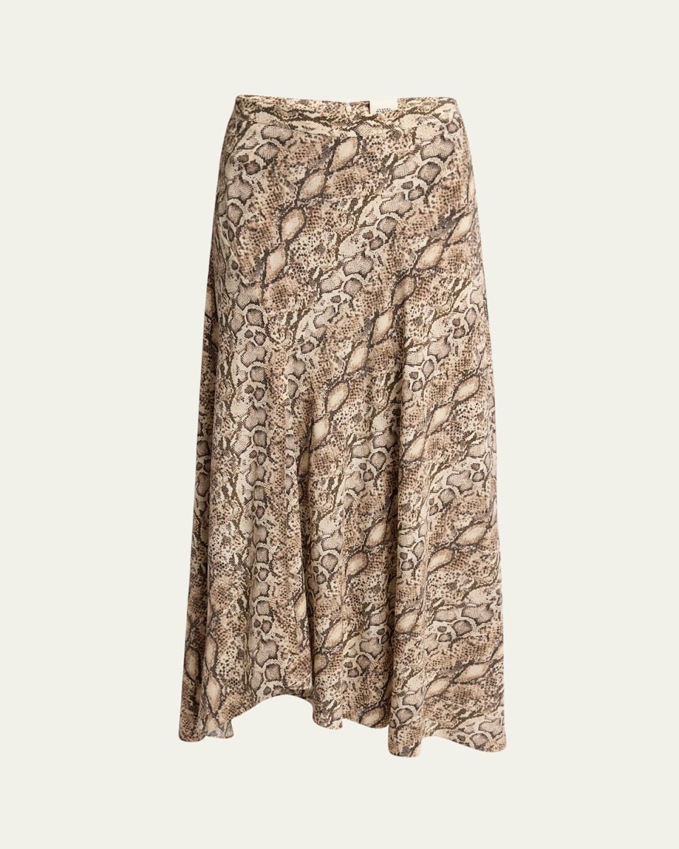 Sakura Snakeskin-Print A-line Maxi Skirt